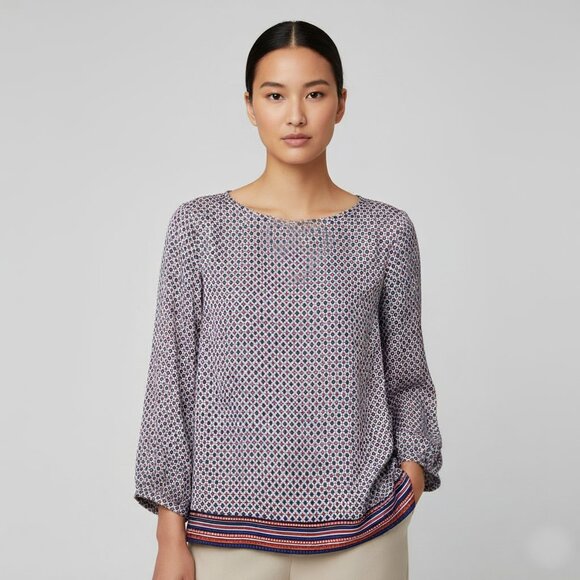 Merona Blue Red White Geometric Print Blouse - Picture 1 of 9